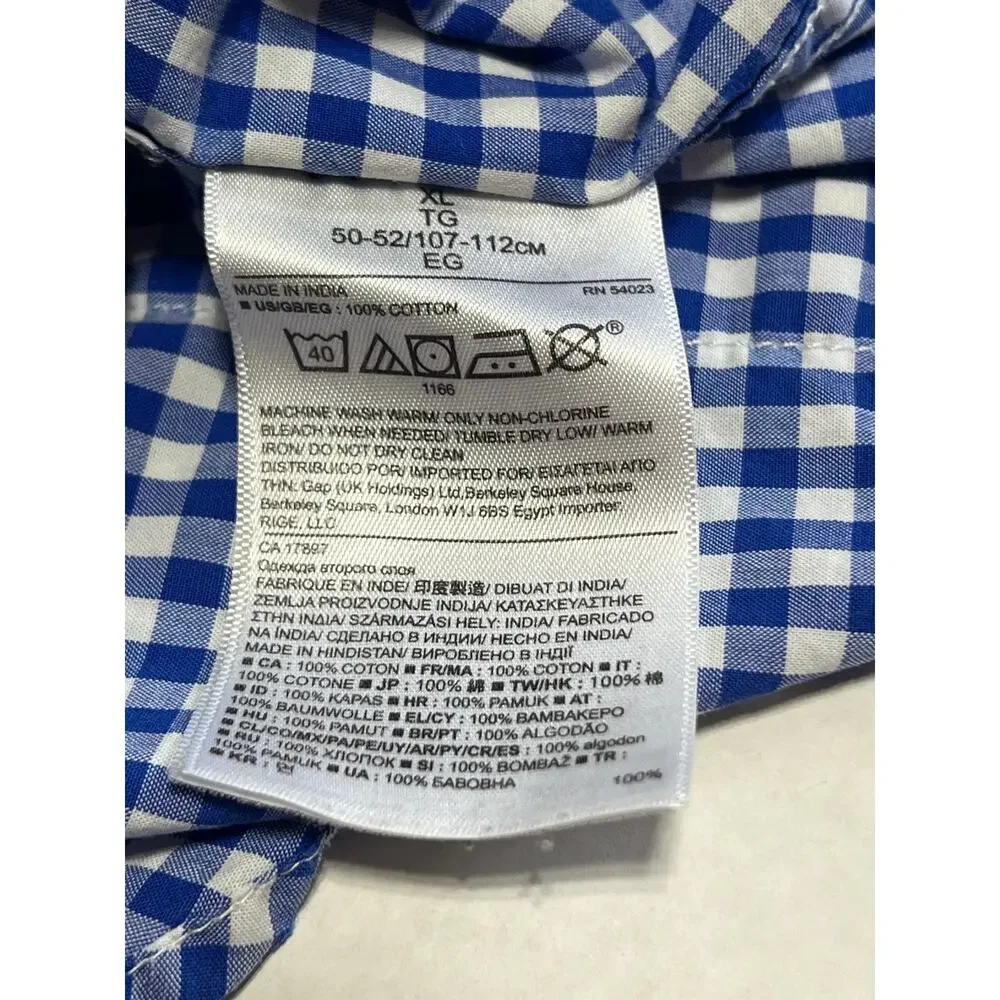 Banana Republic Camden Fit Button Up Gingham Shirt Royal Blue Academia Size XL